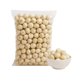 premium 6 Suta Raw Fool Makhana, with a bowl of puffed lotus seeds in the foreground, highlighting size and quality.