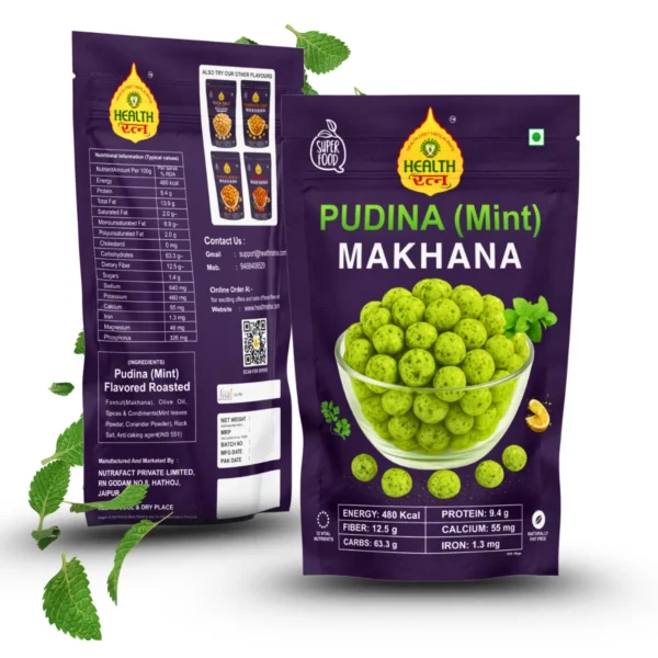 Pudina (Mint) roasted makhana. Mint flavored roasted fox nuts