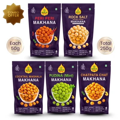 Health Ratna Makhana Combo Of 05 Packs - Peri Peri, Mint(Pudina), Chatpata Chat, Cocktail & Rock Salt (50g each pack)