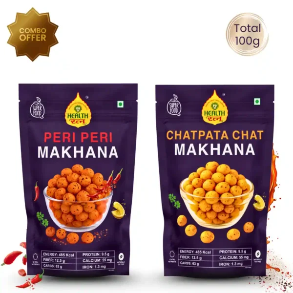 Perfect Party Pack - Combo of Peri-Peri and Chatpata Chat Mashala Flavoured Makhana (50-50g each))