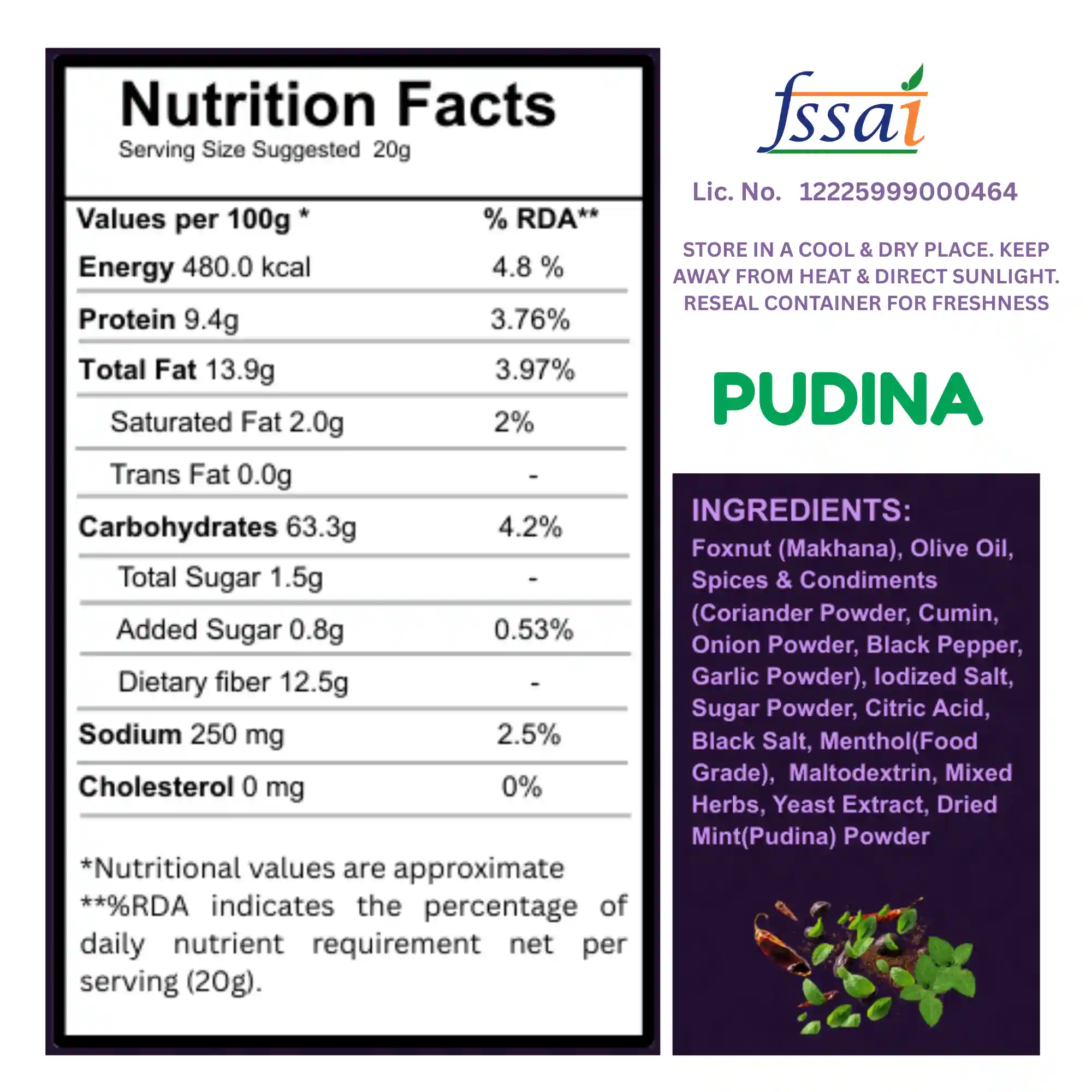 Health Ratna Pudina Mint Flavoured Makhana Nutritional Values And Ingredients